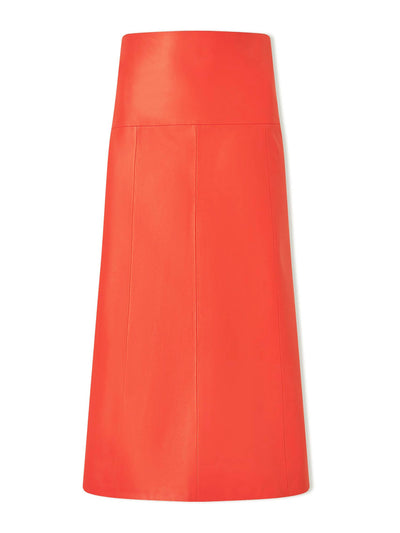 Cefinn Orange Tiana leather midi skirt at Collagerie