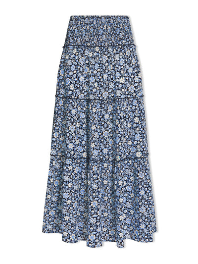 Cefinn Blue ditsy carnation print Kira cotton blend maxi skirt at Collagerie