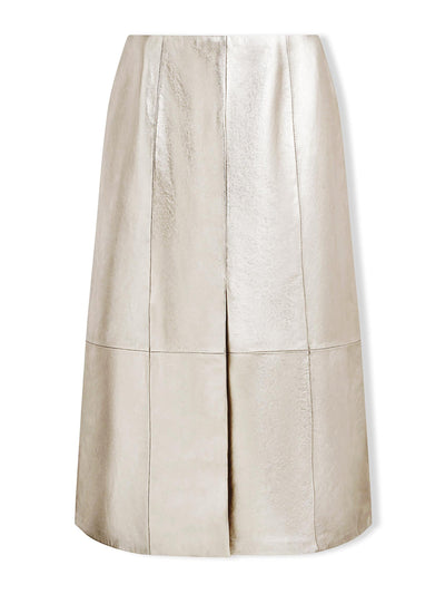 Cefinn Light gold Robyn leather midi skirt at Collagerie