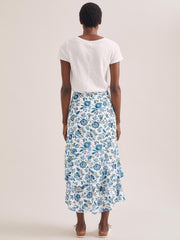 White blue palm floral Lotta cotton blend maxi skirt
