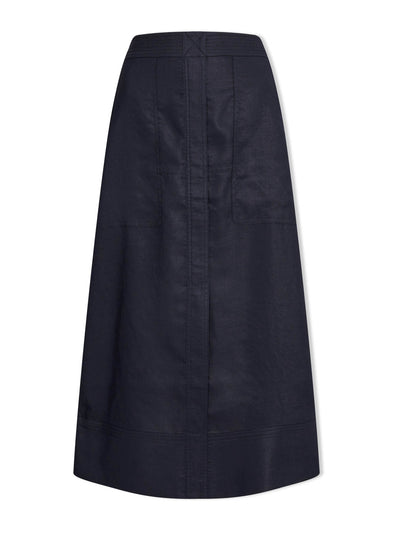 Cefinn Navy Safia techni linen midi skirt at Collagerie