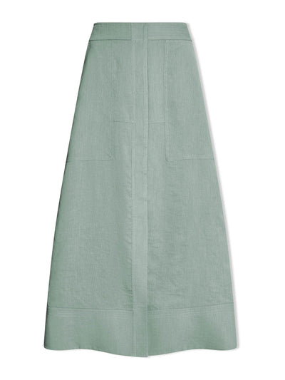 Cefinn Sage green Safia techni linen midi skirt at Collagerie