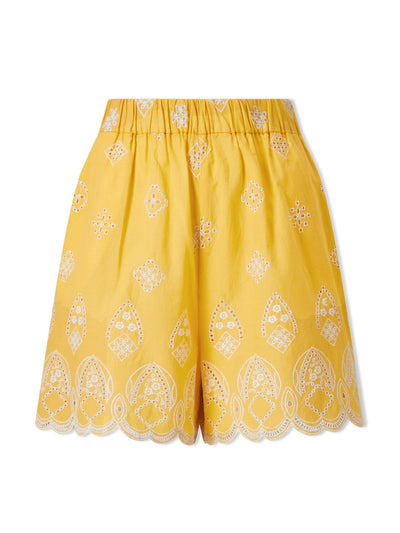 Cefinn Yellow white Bonnie organic cotton shorts at Collagerie