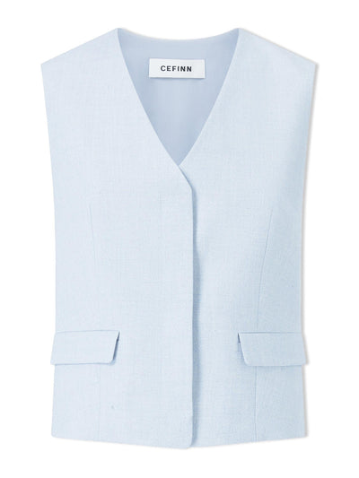 Cefinn Pale blue Deacon linen blend waistcoat at Collagerie