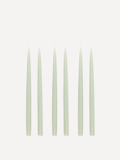Rebecca Udall Danish taper candles in sage green (set of 6) at Collagerie