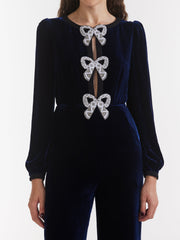 Embellished navy velvet Camille jumpsuit