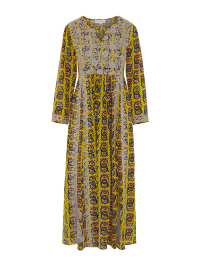 Muzungu Sisters Serpent yellow silk embroidered dress at Collagerie
