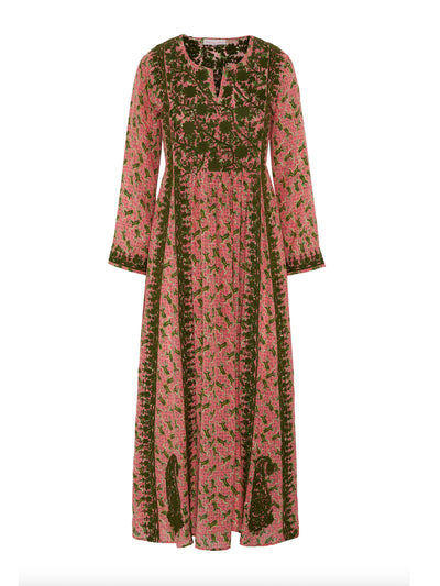 Muzungu Sisters Frog blossom silk embroidered dress at Collagerie