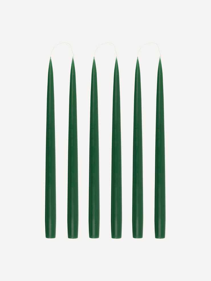 Danish taper candles in emerald, set of 6