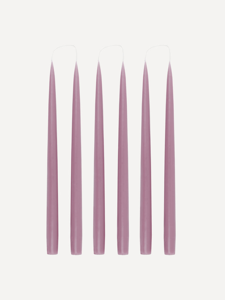 Danish taper candles in thistle purple, set of 6