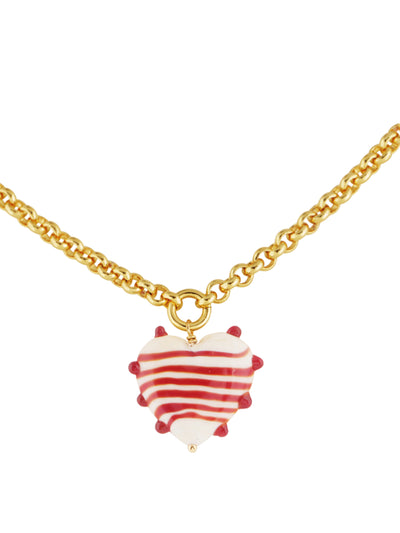Sandralexandra Red and ivory XL Milagros heart necklace on a belcher chain at Collagerie