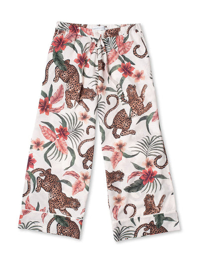 Desmond & Dempsey Wide leg pyjama trousers soleia print cream at Collagerie