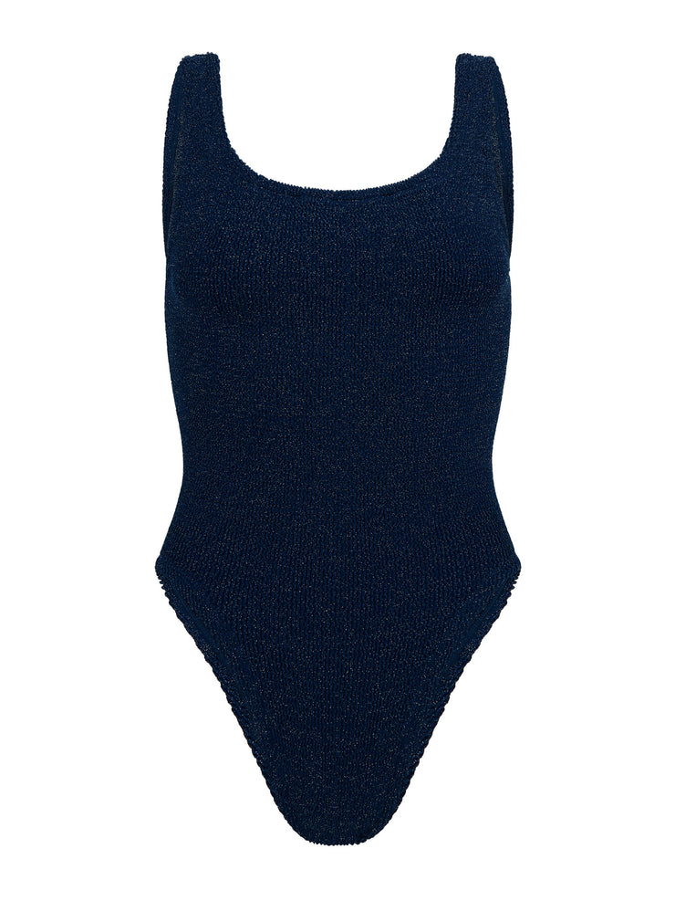 Navy and silver Lurex square neck swim Clothing Hunza G    - Collagerie