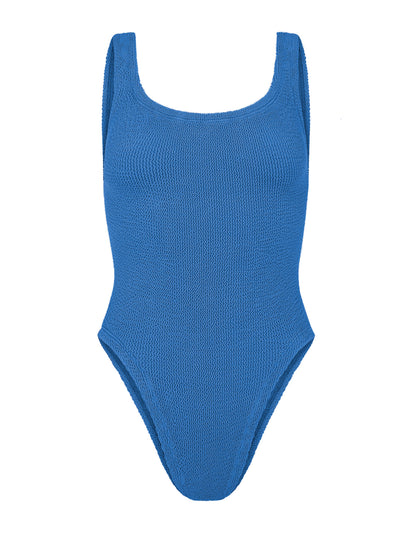 Hunza G Metallic denim square-neck swimsuit at Collagerie