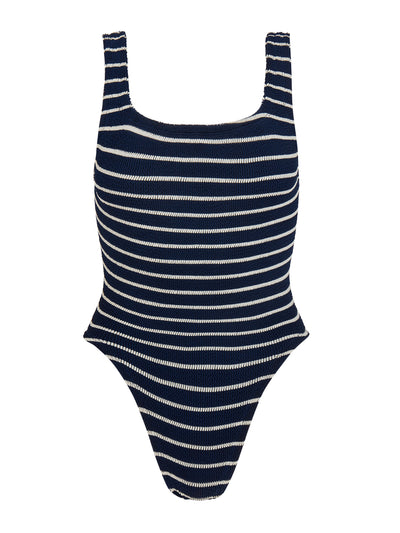 Hunza G Navy and white square neck stripe swim at Collagerie