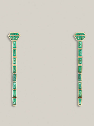 Lucy Delius The Lucky One long emerald earrings at Collagerie