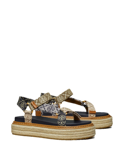 Tory Burch T monogram rope sport sandals in Perfect Navy/Inverse Navy/Hazelnut at Collagerie