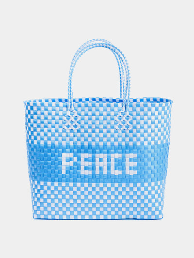 Hadeda Plastic weave peace shopper in blue & white at Collagerie