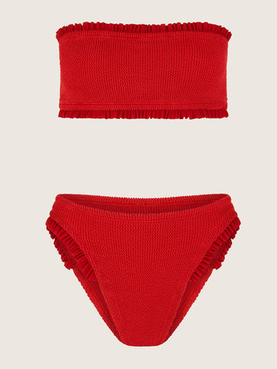 Hunza G Red Tracey frill bikini at Collagerie