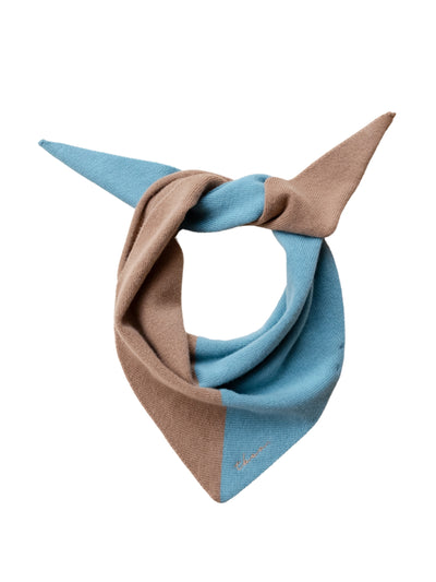 TBCo Camel and blue merino triangle scarf at Collagerie