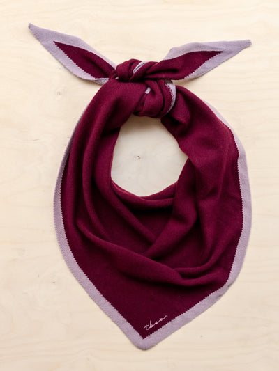 TBCo Large merino triangle scarf in burgundy and lilac at Collagerie