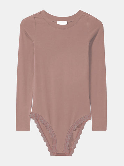 Stripe & Stare Taupe long sleeved bodysuit at Collagerie