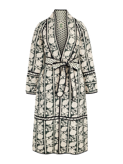 Daydress The Cosy coat in forest boulevard stripe at Collagerie