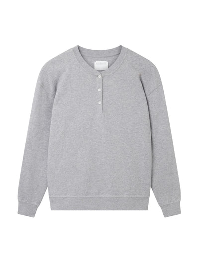 Navygrey The loopback henley sweat in slate grey at Collagerie