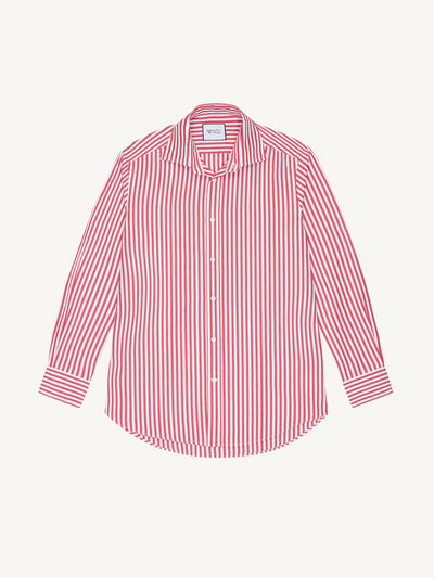 With Nothing Underneath The Boyfriend fine poplin, red stripe shirt at Collagerie