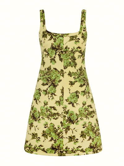 Emilia Wickstead Tillie dress in green centifolia rose floral print taffeta faille at Collagerie