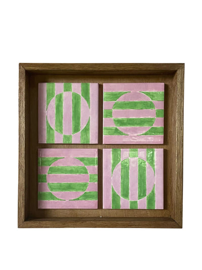 Silo Studio Pink Lawn ceramic tiles, 4 hand painted tiles at Collagerie