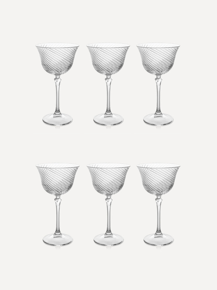 Julia twisted cut crystal coupes, set of 6 Drinkware Rebecca Udall    - Collagerie