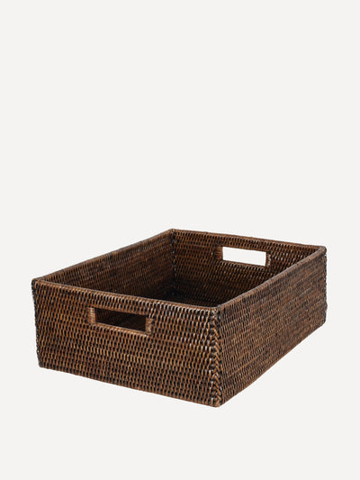 Rebecca Udall Rattan rectangular storage basket in brown at Collagerie