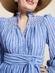 Colette dress chambray stripes with hot lips hand smocking