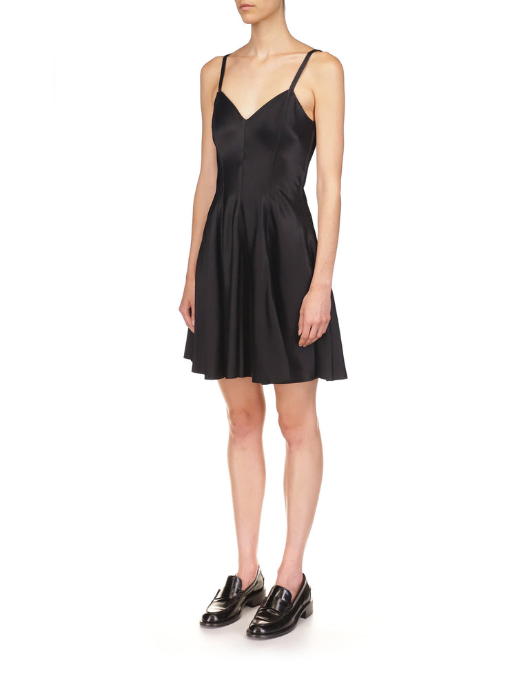 Black satin mini swing dress Clothing Marina Moscone    - Collagerie