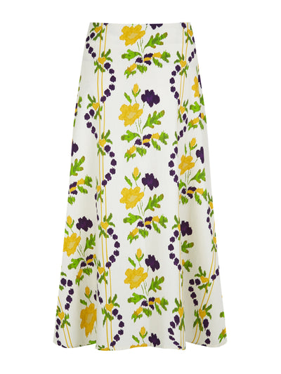 Valeria Cotoner Yellow abstract floral A-line skirt at Collagerie