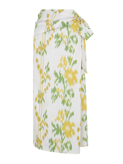 Valeria Cotoner Yellow and green Ikat A-line skirt at Collagerie