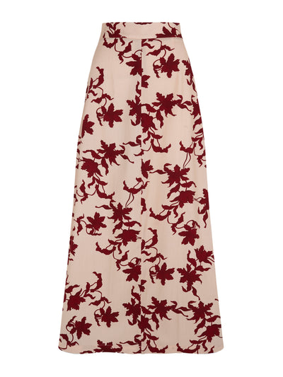 Valeria Cotoner Burgundy floral print A-line skirt at Collagerie