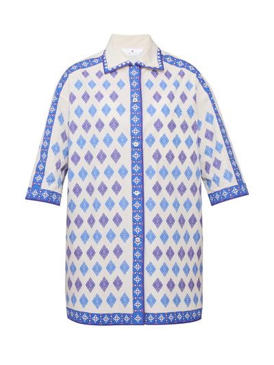 Valeria Cotoner Blue printed cotton poplin shirt at Collagerie