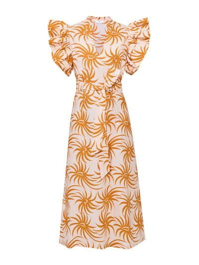 Valeria Cotoner Orange spiral cotton poplin midi dress at Collagerie