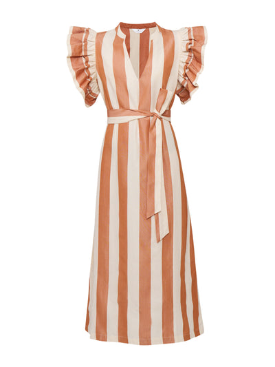 Valeria Cotoner Orange stripe cotton-silk midi dress at Collagerie