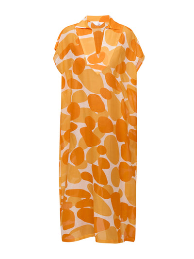 Valeria Cotoner Orange and yellow cotton-silk kaftan at Collagerie