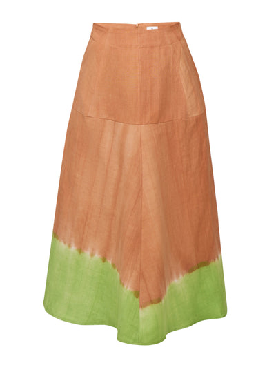 Valeria Cotoner Orange and green cotton-linen midi skirt at Collagerie