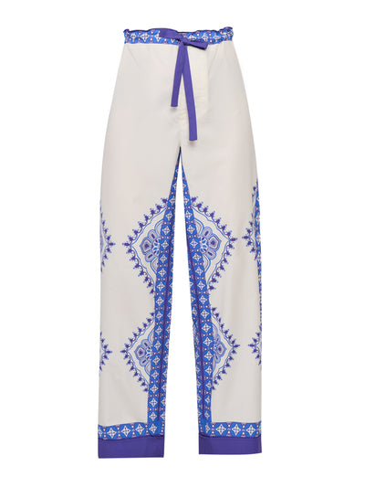 Valeria Cotoner Blue printed cotton poplin trousers at Collagerie