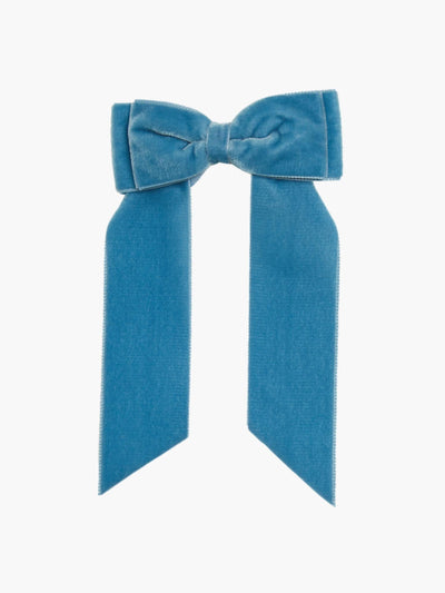 Amaia Blue velvet long tail bow at Collagerie