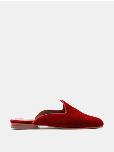 Le Monde Beryl Cloth Collective red velvet venetian mule at Collagerie