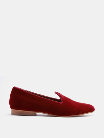 Le Monde Beryl Cloth Collective red velvet venetian slipper at Collagerie