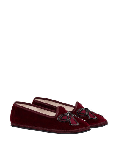 Saloni Camille bow embroidery Bordeaux slippers at Collagerie