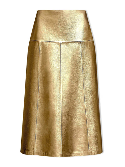 Cefinn Gold Tiana leather midi skirt at Collagerie