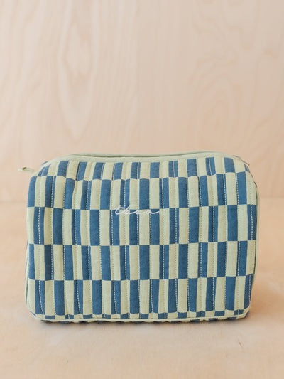 TBCo Cotton wash bag in green checkerboard at Collagerie